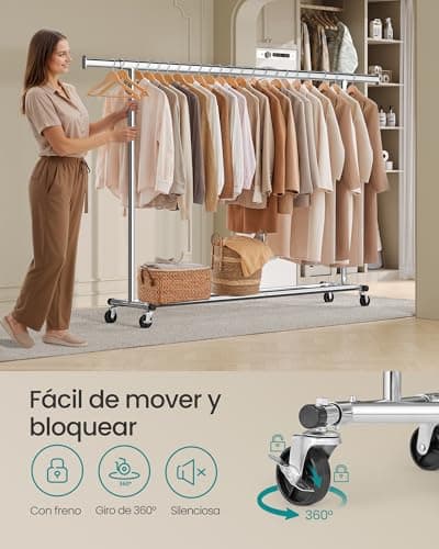 Detalle de SONGMICS HSR175E01 burro de ropa con ruedas extensible (hasta 150 kg)