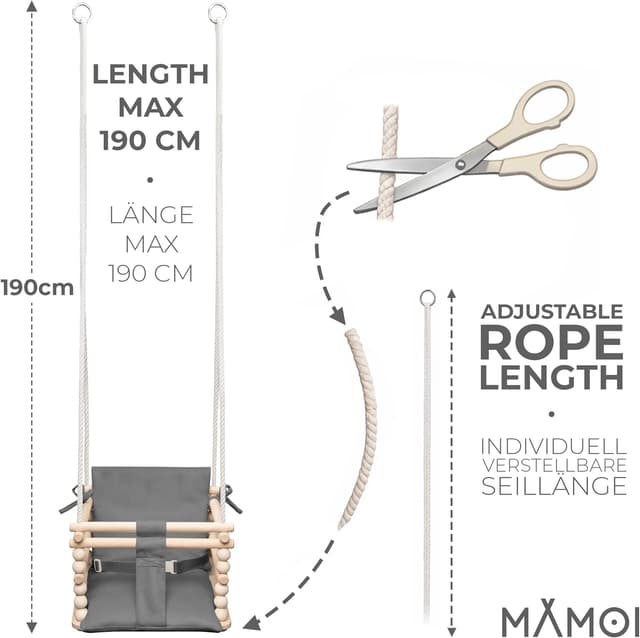 Detalle de MAMOI Altalena per bambini Baby swing 3 in 1 in legno (per casa e porta), fino a 25 kg