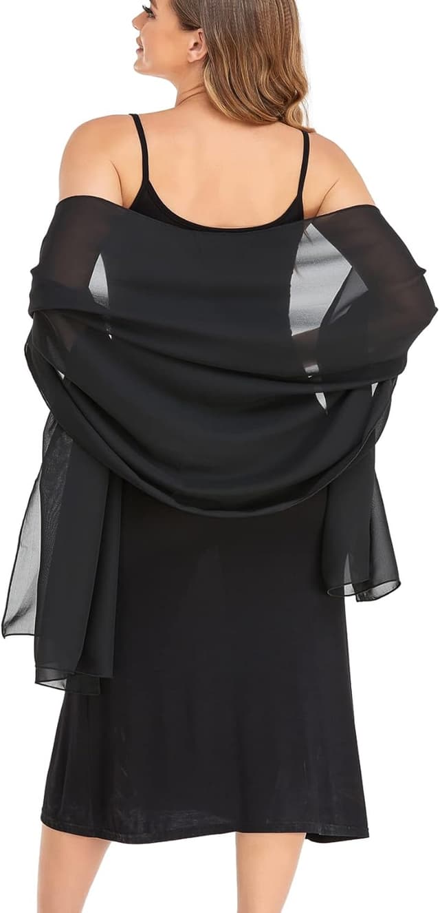Detalle de Pukguro Sheer Chiffon Shawl & Wrap for Evening Dresses (Black)