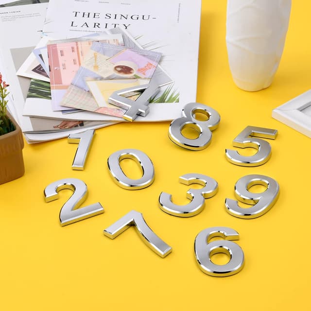 Detalle 2 de Vicloon numero civico 3D in acrilico ABS da 7,5 cm, adesivo con effetto specchio