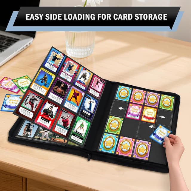 Detalle de WITHYU 16 Taschen Sammelalbum für Karten (1024 Karten, Indigoblau) mit seitlichem Einschub und Reißverschluss