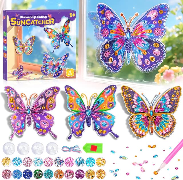 Detalle de DIY Diamond Painting Bastelset für Mädchen (ab 6 Jahren) – Schmetterling als Window-Color/ Sonnenfänger