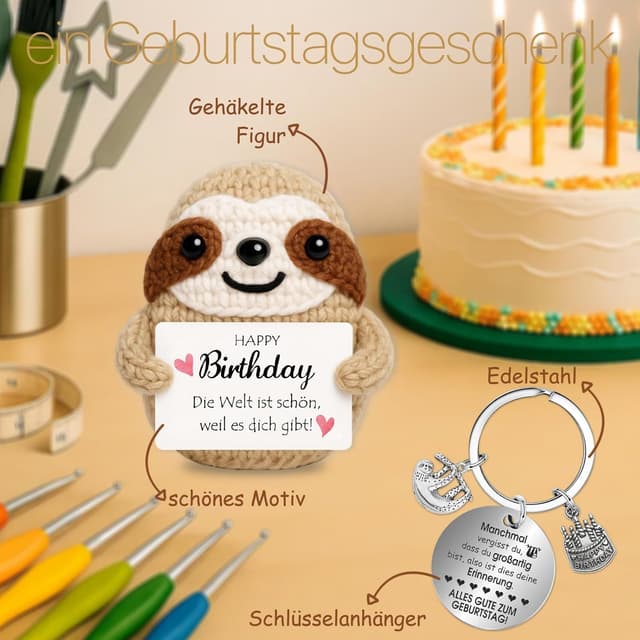 Detalle 2 de Farbeele Anti-Stress Faultier Schlüsselanhänger 6x7,5 cm