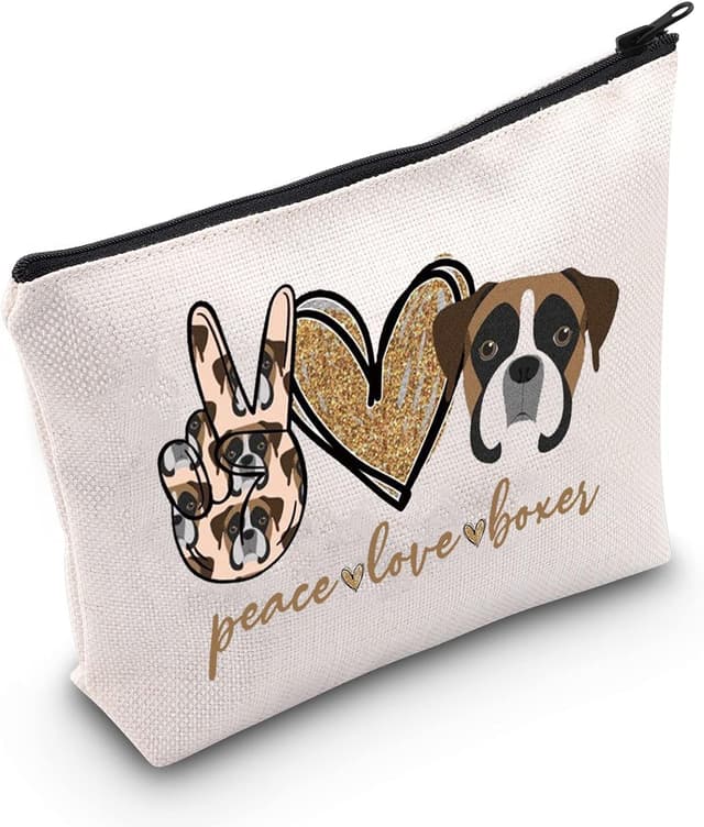 Detalle de LEVLO Peace Love Boxer cosmetic bag (linen cotton) zippered pouch, 23 x 17 cm