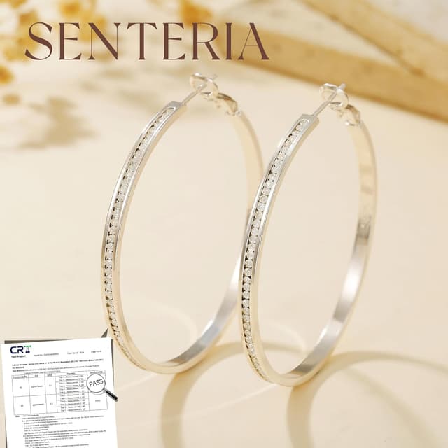 Detalle de SENTERIA Creolen aus Sterling Silber 925 mit 3 mm Breite und kubischem Zirkonia (30/40/50/60/70 mm)