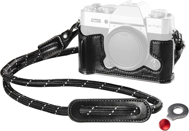 Detalle de SMALLRIG X-T30 III Halbledertasche 5669 mit Schultergurt und Auslöserkappe (für FUJIFILM X-T30 / X-T30 II / X-T30 III) – Schwarz