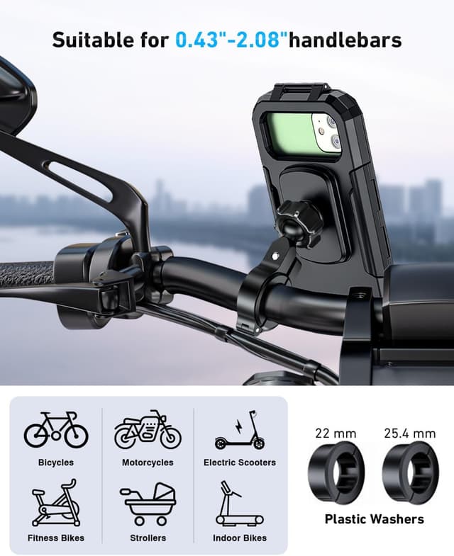 Detalle 2 de LUROON Support téléphone vélo moto scooter étanche avec rotation 360° – pour smartphones 5,5 à 7,0 pouces