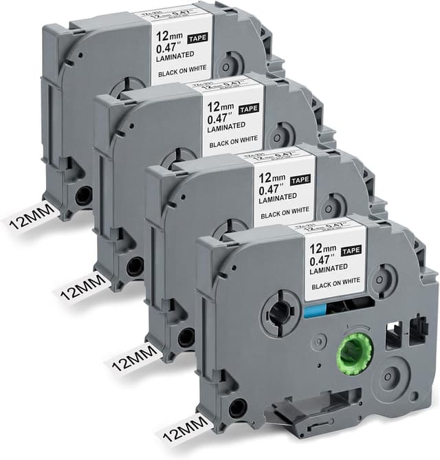 Detalle de 4 Rollen TZe-231 Etikettenband (12 mm) kompatibel mit Brother P‑Touch – Schwarz auf Weiß