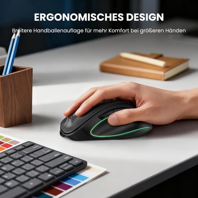 Detalle 2 de TECKNET ergonomische Bluetooth-Maus mit 3-Geräte-Verbindung, wiederaufladbar, 4800 DPI und Silent-Tasten (6 Tasten)