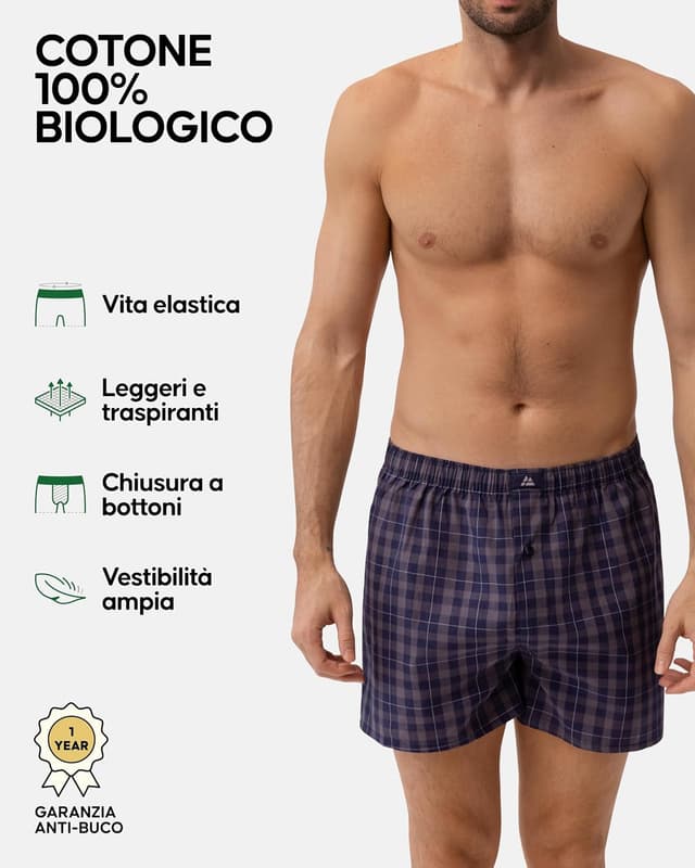 Detalle de DANISH ENDURANCE Boxer uomo americani in cotone biologico 100% (pantaloncino) con chiusura a bottoni, 4 o 6 paia