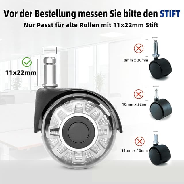 Detalle 1 de Sytopia Bürostuhl Rollen 11 × 22 mm, 5er Set