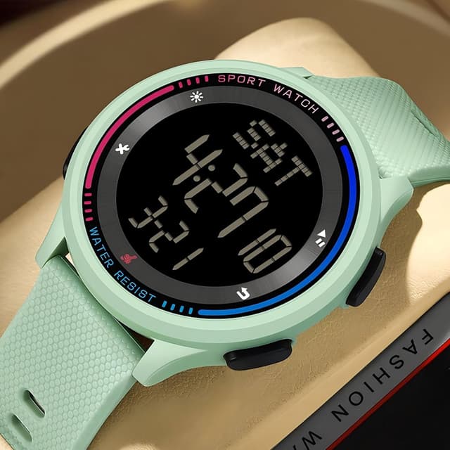 Detalle 2 de findtime Digital Damenuhr mit 5ATM, Dualzeit & Countdown – Sportuhr für Frauen (rosa)