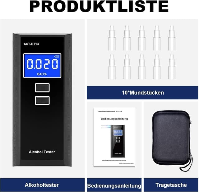 Thumbnail 6 de Swetfela Alkoholtester mit 10 Mundstücken & Tragetasche – tragbarer digitaler BAC-Messgerät mit LCD