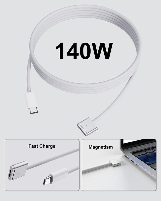 Detalle 1 de Yisbat USB-C to Magnetic 3 fast charging cable (2 m) – 140W charging for compatible MacBook models