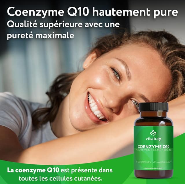 Detalle 2 de vitabay Coenzyme Q10 Ubiquinone 200 mg – 120 capsules végétales, Q10 naturelle fermentée (100% vegan)