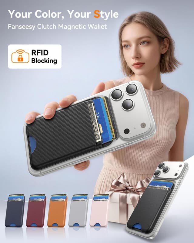 Detalle de Fanseesy MagSafe Wallet (Carbon Fibre) – Slim 5 Card Holder with Magnetic Closure