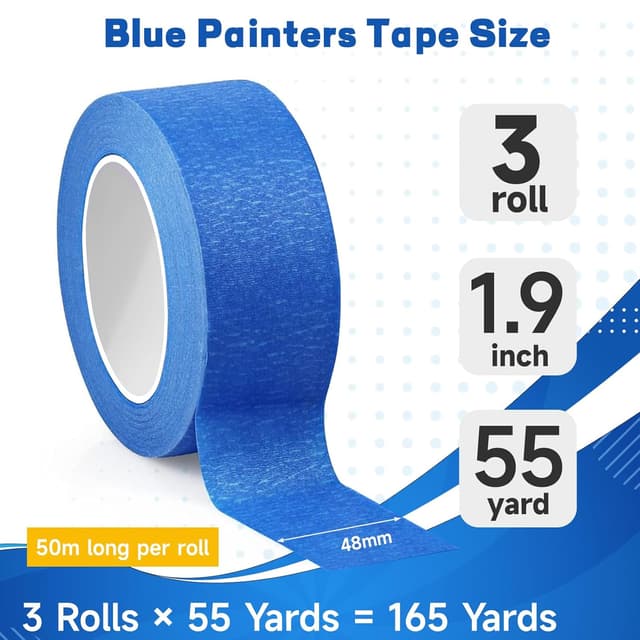 Detalle de BFHKXW 3 Rolls Blue Masking Tape (48mm x 50m) – painters tape for DIY, home renovation & decoration