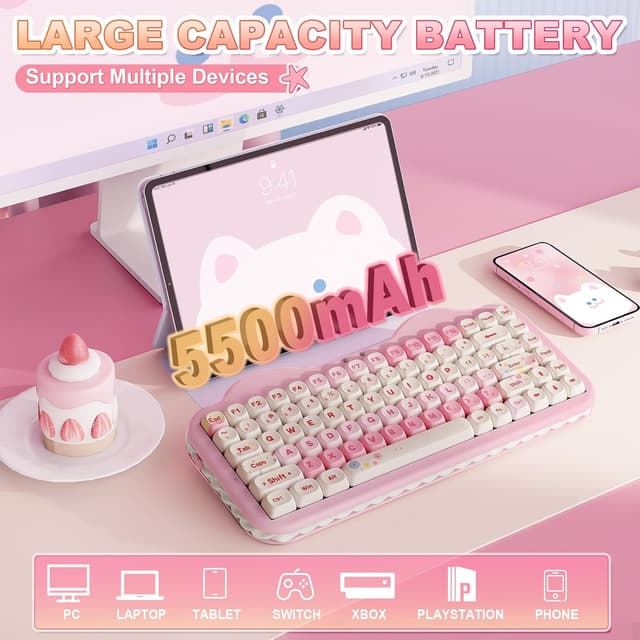 Detalle 2 de YUNZII C75 Wireless Mechanical Keyboard (75% Hot-Swappable, Gasket, BT5.0/2.4G/USB-C) – Pink Candy Linear