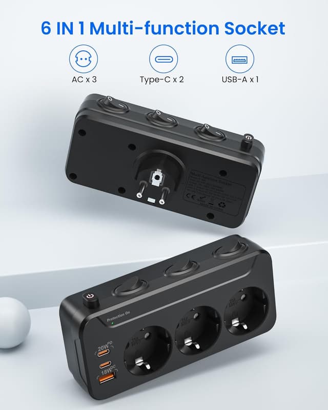 Detalle de Presa Schuko multipla con USB 20 W