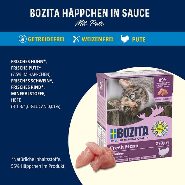 Detalle de Bozita Tetra Nassfutter mit Pute in Gelee (6×370 g) – getreidefrei & zuckerfrei