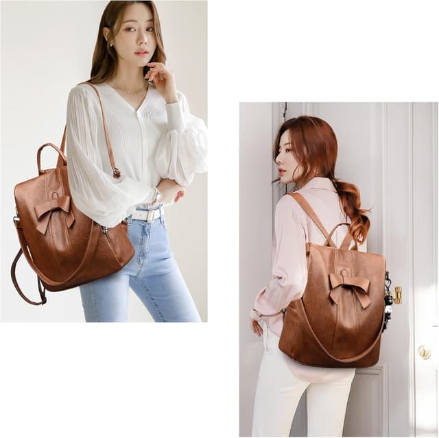 Detalle 2 de AINUOEY Donna borsa a zaino 76675 in ecopelle PU con tracolla regolabile, antifurto e chiusura con zip