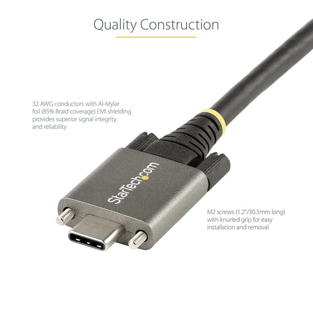Detalle de StarTech.com USB-C-zu-USB-C-Kabel 1 m mit Schraubensicherung (USB 3.2 Gen 2, 10 Gbit/s, 100 W/5 A, DP Alt Mode)