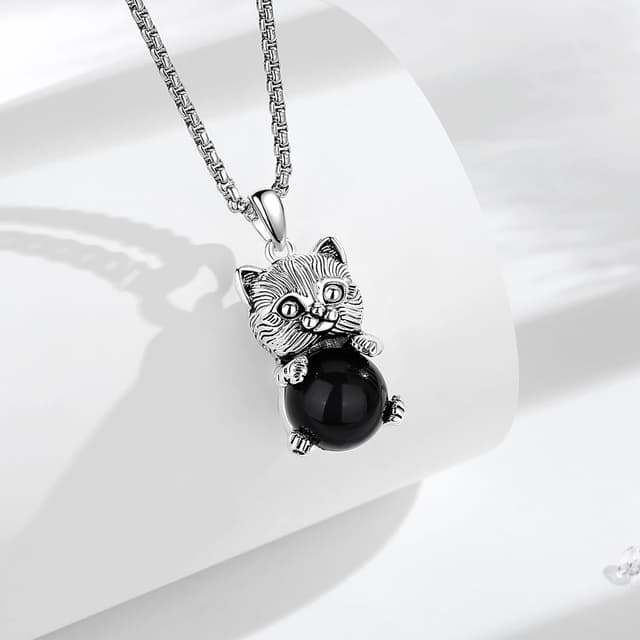 Detalle de INFUSEU Kristall Katze Anhänger Kette – sphärische Kristalle mit Katzenmotiv aus Kupfer, Gothic-Schmuck als Geschenk