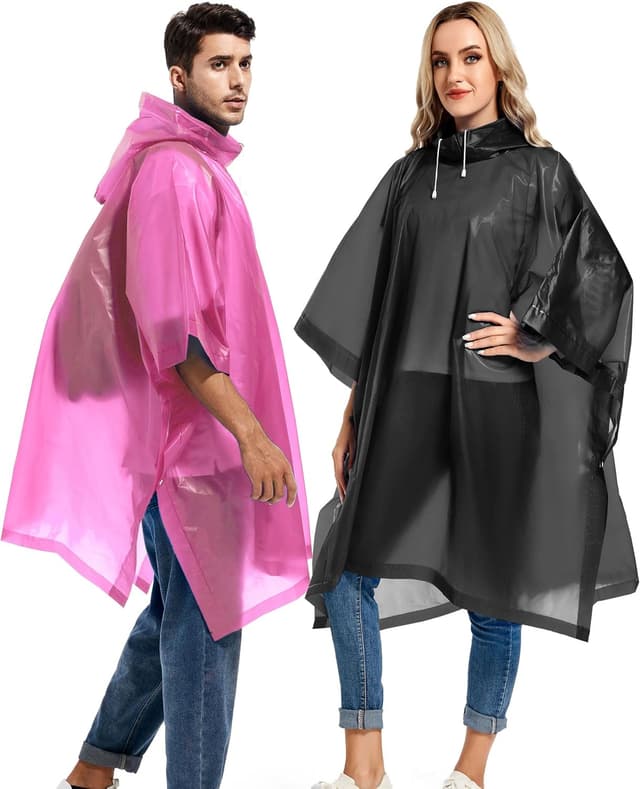 Detalle 2 de Borogo 2-Pack Reusable Adult Rain Ponchos (EVA) with Drawstring Hood