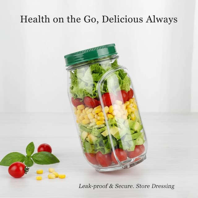 Detalle 2 de VIVIZEN Salad Pod Mason Jar Side Open with Leakproof Dressing Container (1 jar)