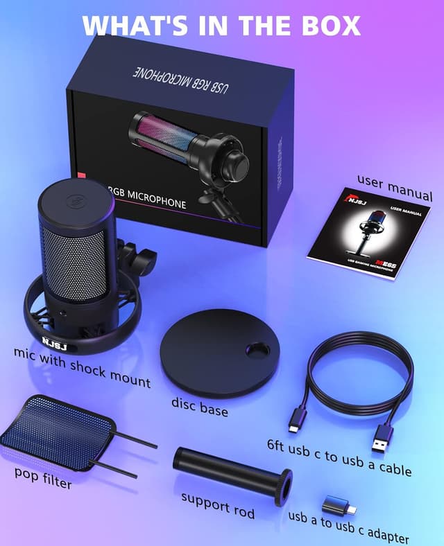 Thumbnail 6 de NJSJ USB Microphone, condenser mic for streaming