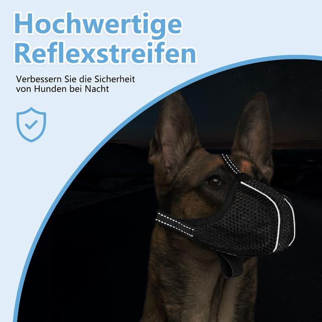 Detalle de Lcyen Maulkorb für Hunde (Prevent Fressen/Kauen/Beißen), atmungsaktiv mit Reflektoren – Größe M