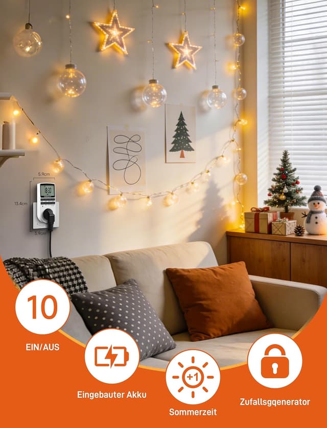 Detalle 2 de NOVKIT Digitale Zeitschaltuhr-Steckdose mit 10 wöchentlichen Programmen und Zufallsfunktion für Innen