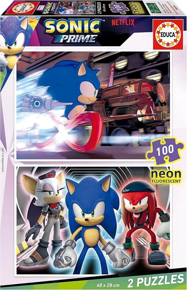 Detalle de Educa Sonic Prime Neon 🧩 Set de 2 Puzzles 100 Piezas Brillantes +6 Años