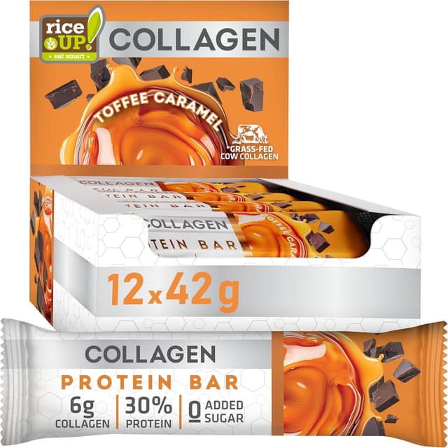 Detalle de RiceUP! Barre Protéinée Toffee Caramel au Collagène (12 x 42 g) – sans sucre ajouté