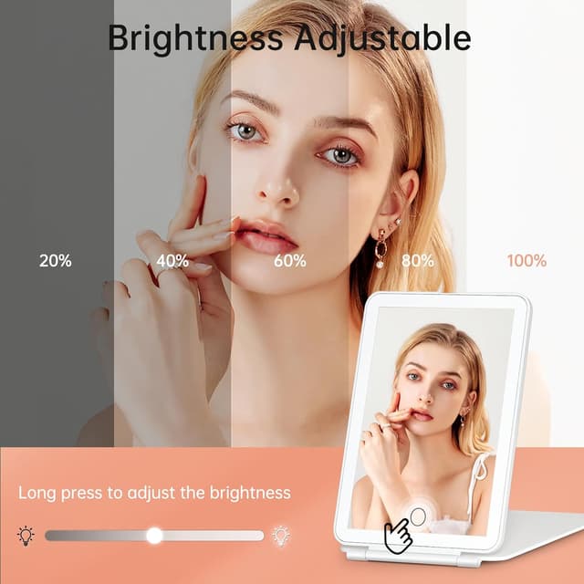 Detalle de FUNTOUCH Kosmetikspiegel mit Beleuchtung (2000 mAh) – faltbarer Reise-Make-up-Spiegel mit 3 Farblichtern