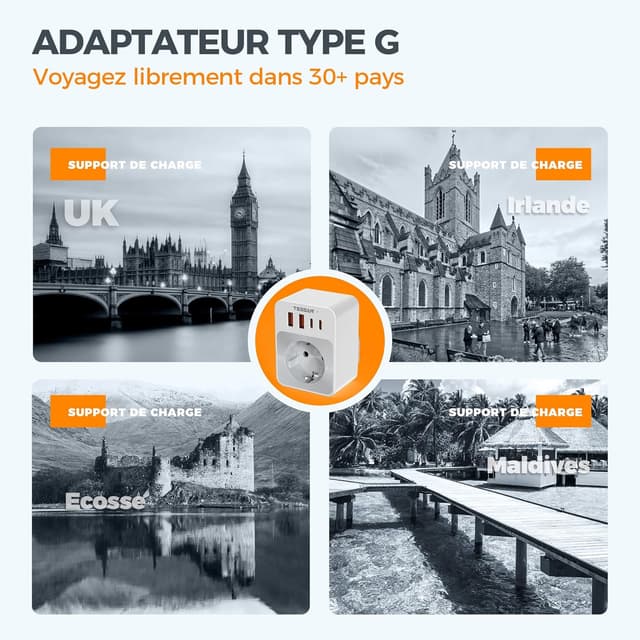 Detalle 2 de TESSAN Adaptateur prise Anglaise 20W