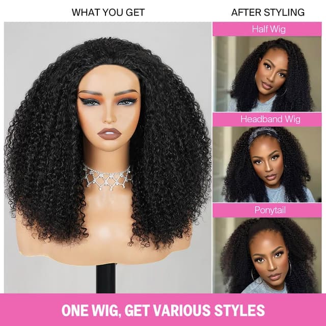 Detalle 2 de virginess Kinky Curly Half Wig (Human Hair) 16 Inch — glueless “wear go” flip headband half wig with drawstring