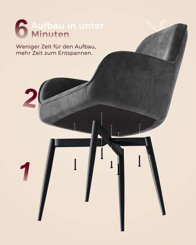 Thumbnail 6 de ELUCHANG Esszimmerstuhl im 4er-Set mit Armlehne, Samtbezug und Metallgestell