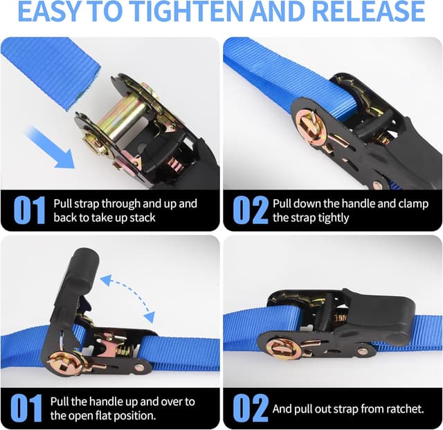 Detalle 2 de Cartman 1" x 15' Ratchet Tie Down straps (up to 1500lbs) – 6 pack in carry bag