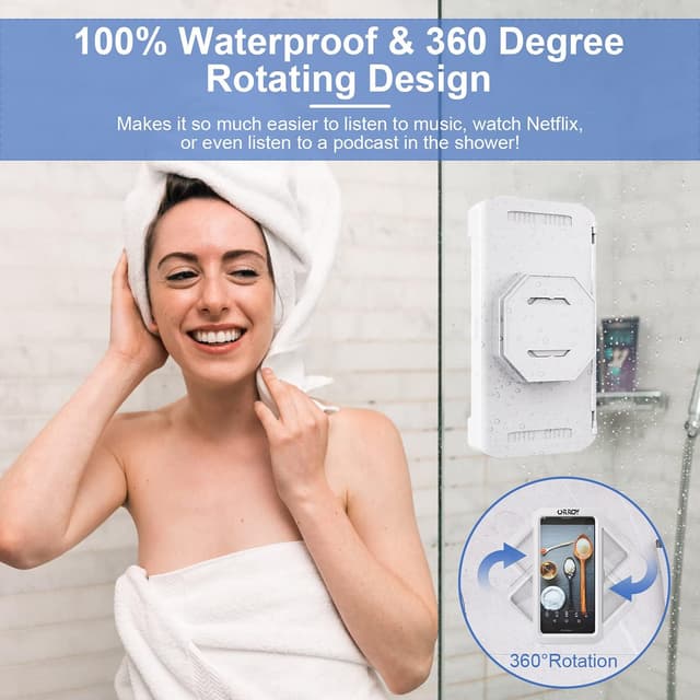 Detalle de URROY Waterproof Shower Phone Holder Case with 360° Rotation and Universal Mount