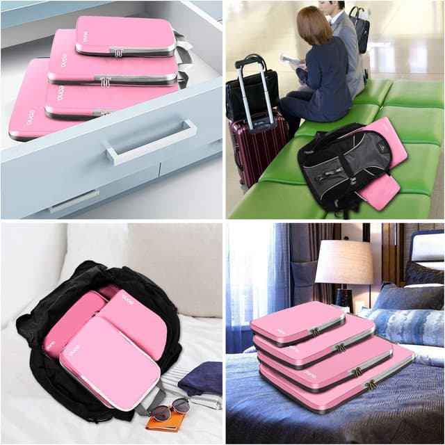 Thumbnail 6 de Eono by Amazon komprimierbares Packwürfel-Set (rosa), 4-teilig – Packtaschen & Gepäck-Organizer für Rucksack und Koffer