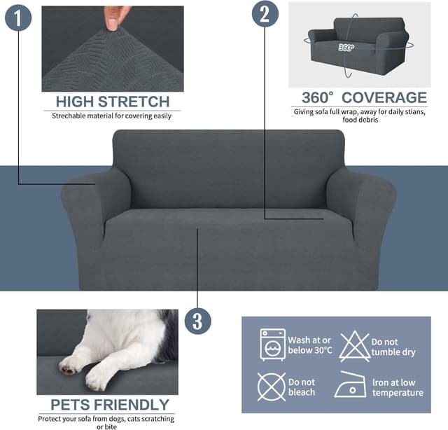 Detalle 2 de Ystyle Copridivano 2 posti con braccioli super elasticizzato, antigraffio e antiscivolo, grigio scuro