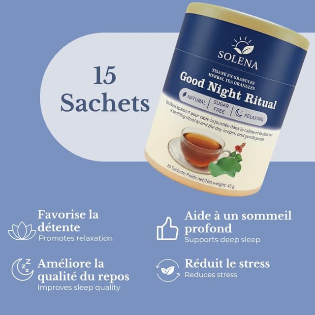 Detalle de SOLENA Rituel Santé Sommeil et Endormissement — Tisane relaxante au granule instantané à la mélisse (15 sachets)