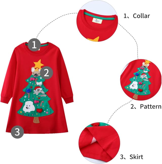 Detalle de Kfnire Mädchen Langarm-Jersey Kleid aus Baumwolle (A-Linie) mit Einhorn-Motiv