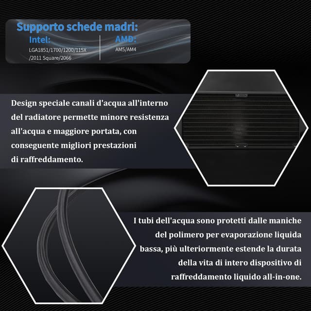 Thumbnail 3 de TR FW 240 Black ARGB Water Cooler per CPU con 2 ventole PWM e pompa 3000RPM, display LCD IPS