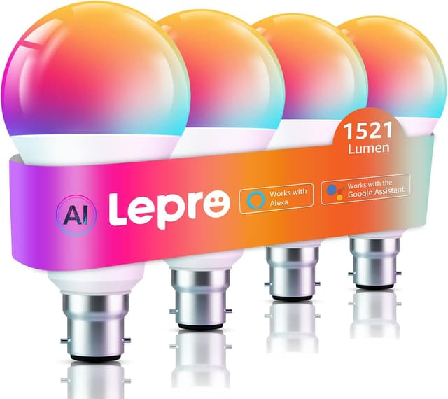 Detalle de Lepro B22 AI Smart Bulb (4-pack) – 12W, 1521LM, 16 million colours with schedules and voice control