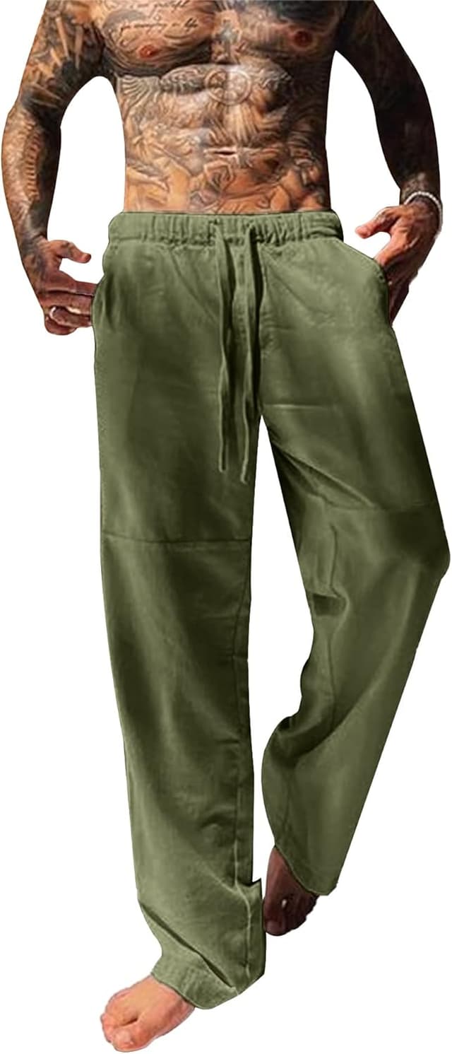 Thumbnail 5 de YAOBAOLE Pantalon homme en lin et coton décontracté – toile légère à taille élastique