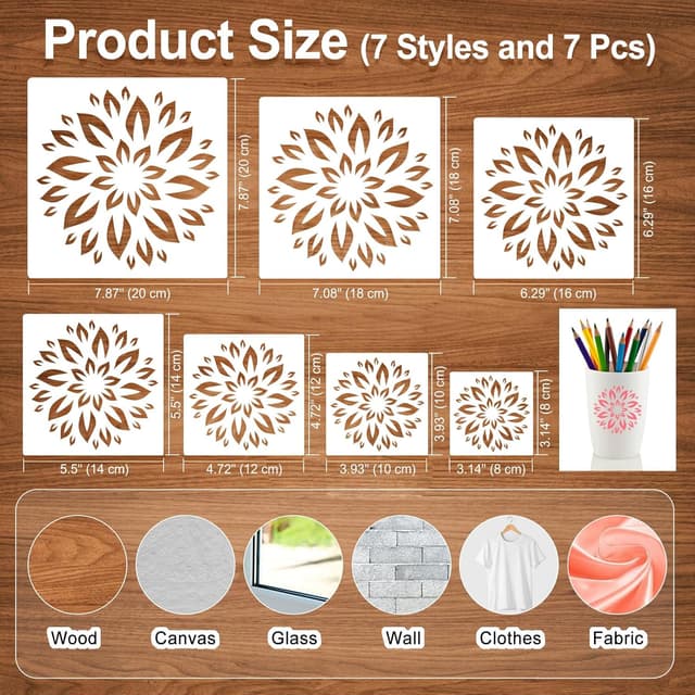 Detalle 2 de MWOOT Mandala Schablonen Set mit 7 Größen