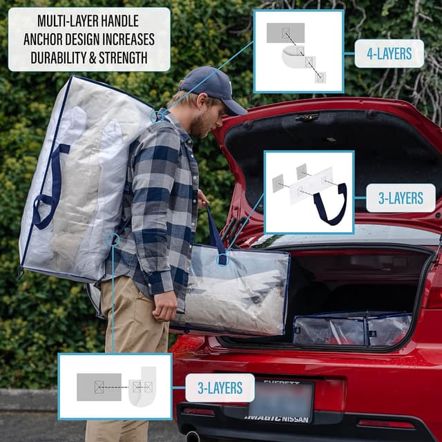 Detalle de VENO 10-Pack Heavy-Duty Extra Large Moving Bags with Backpack Straps (Clear)