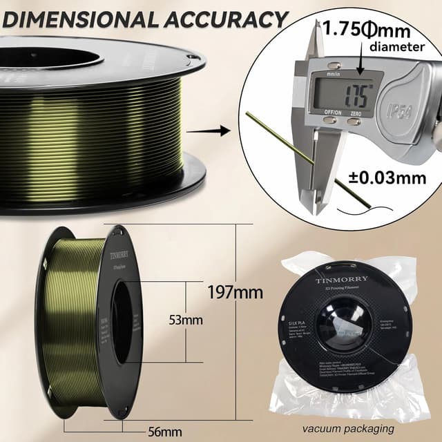 Detalle 2 de TINMORRY Silk PLA filament 1.75mm 1kg (silky shiny bronze) for FDM 3D printers
